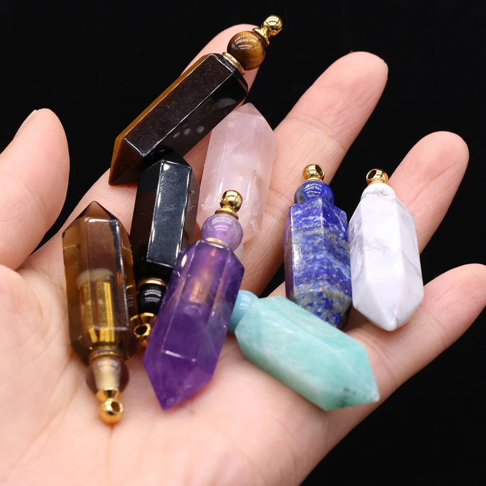 

Natrual Agates Stone Pendant Charms Natural Perfume Bottle Essential oil diffuser Pendant for Women Jewerly DIY Necklace Gift