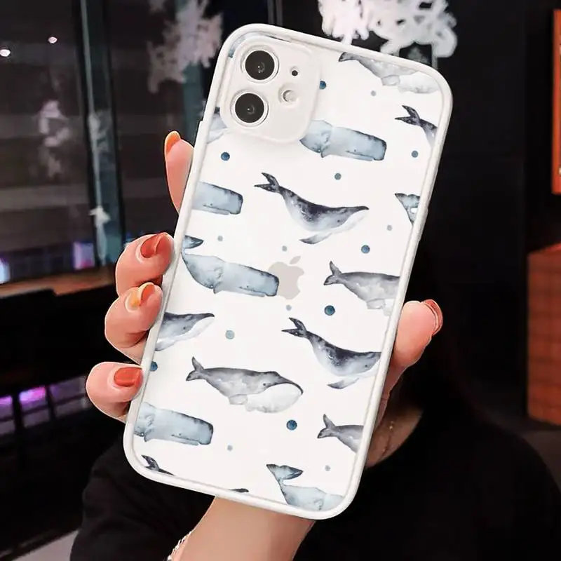 

Cute blue whale killer whale cartoon Phone Case Matte Transparent for iPhone 7 8 11 12 s mini pro X XS XR MAX Plus cover funda