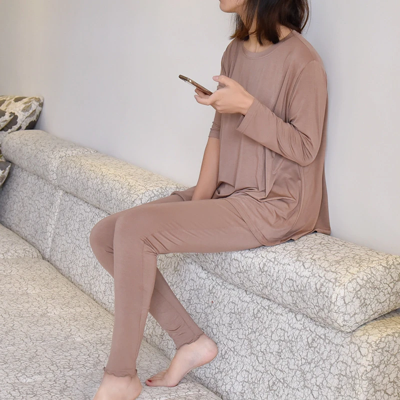 

2020 Modal Cotton Pajamas Women Long Sleeve Pajamas Set Spring Home Clothes Casual Long Pant Sleep Pyjamas Female Comfortable