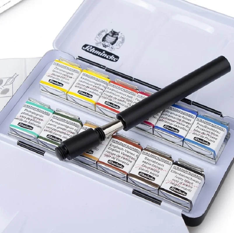 Массивная Акварельная краска 12 цветов в комплекте кисти Винчи | Канцтовары для