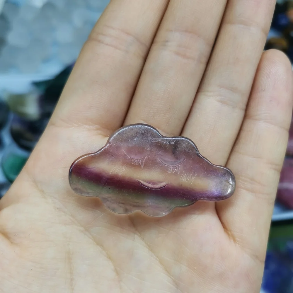 

Natural Crystal Fluorite Hand Carving Wing Dolphin Ghost Mask Figurine Mineral Healing Reiki Quartz Amulet Home Decoration Gift