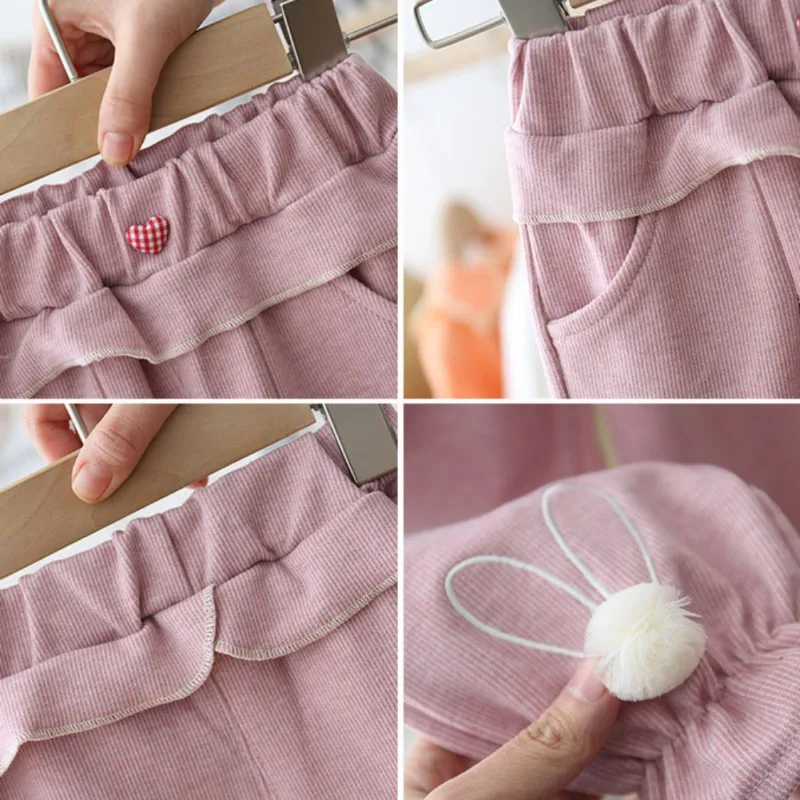 

2020 Spring Baby Girls Kids Pants Rabbit Ear Ruffles Casual Trousers Infants Children Clothes Wear Princess Long Pant