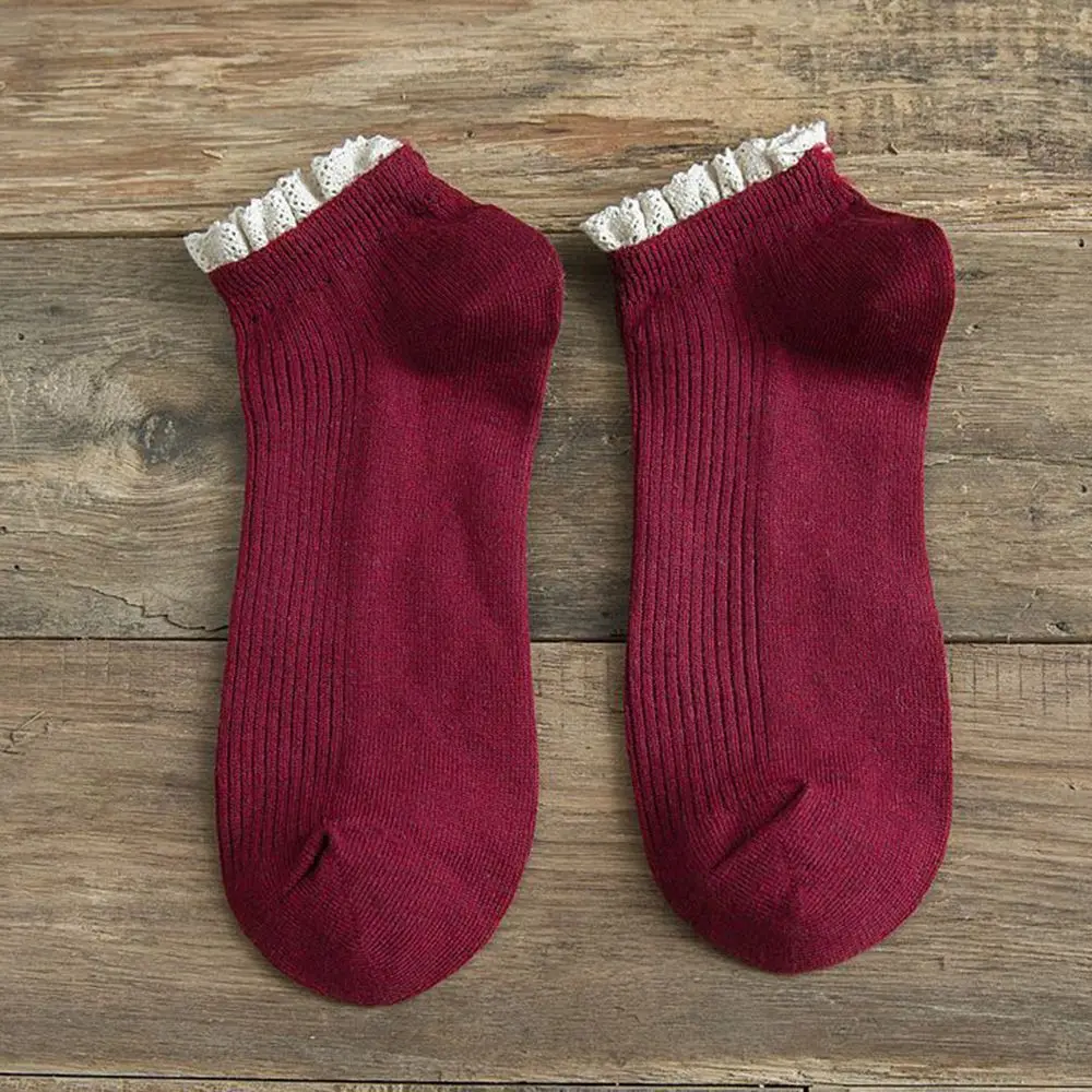 1 Pair Fashion Lace Ruffles Solid Soft Cotton Women Socks Summer Autumn Cute Socks Sweet Princess Girl Cozy Lovely Frilled Socks