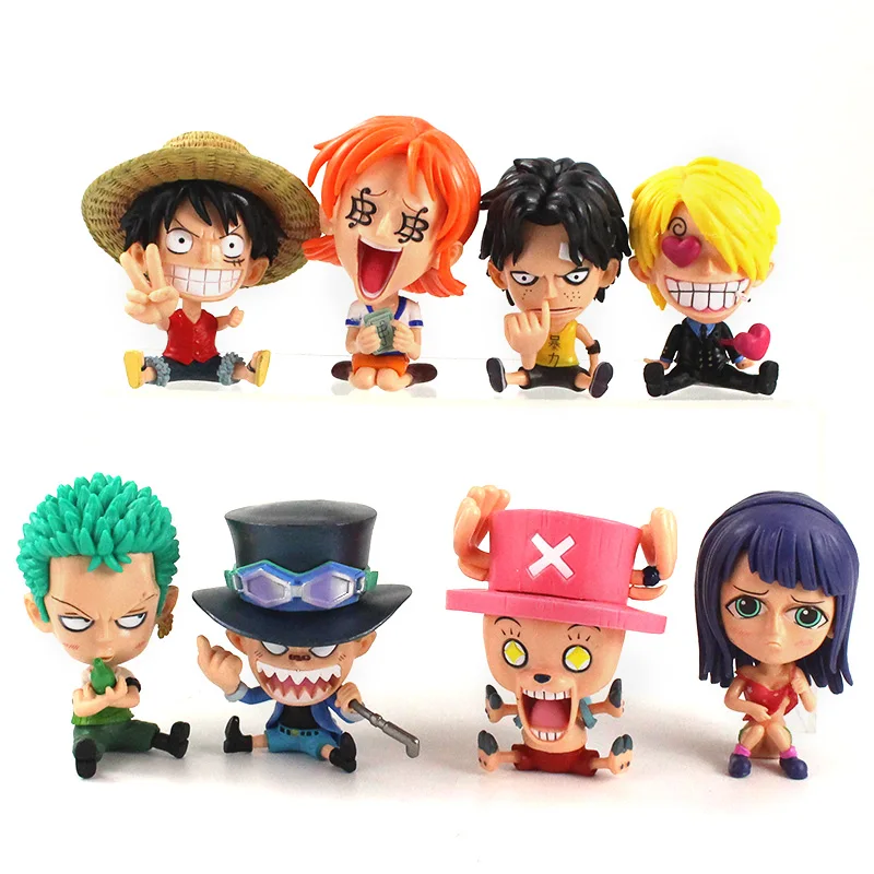 

8pcs/set Figures Straw Hat Pirate Q Ver. Luffy Ace Sabo Nami Robin Zoro Sanji Chopper PVC Model Toys