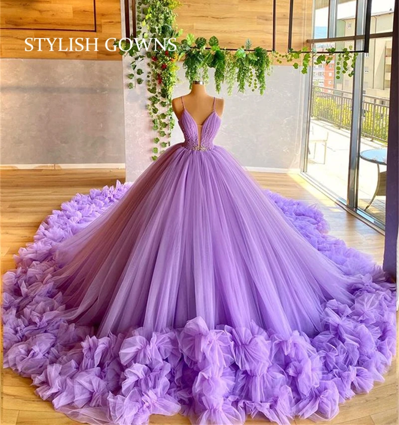 Charming Beaded Ball Gown Dress Princess Ruffles Quinceanera Dresses For Girl In Purple Vestido Da Cinderela 15 Anos Birthday