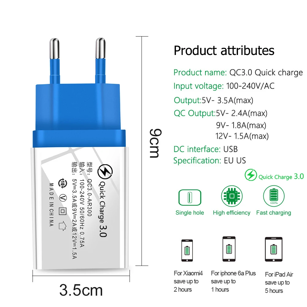 Quick Charge 3.0 USB Charger 5V 3.5A Fast Travel Wall Mobile Phone Charger Wall Adapter For iphone12 Samsung Xiaomi Huawei usb c 5v 3a