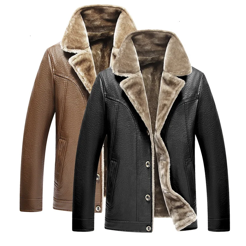 ECN зимняя меховая кожаная куртка для мужчин размера плюс 5XL плюшевая Теплая