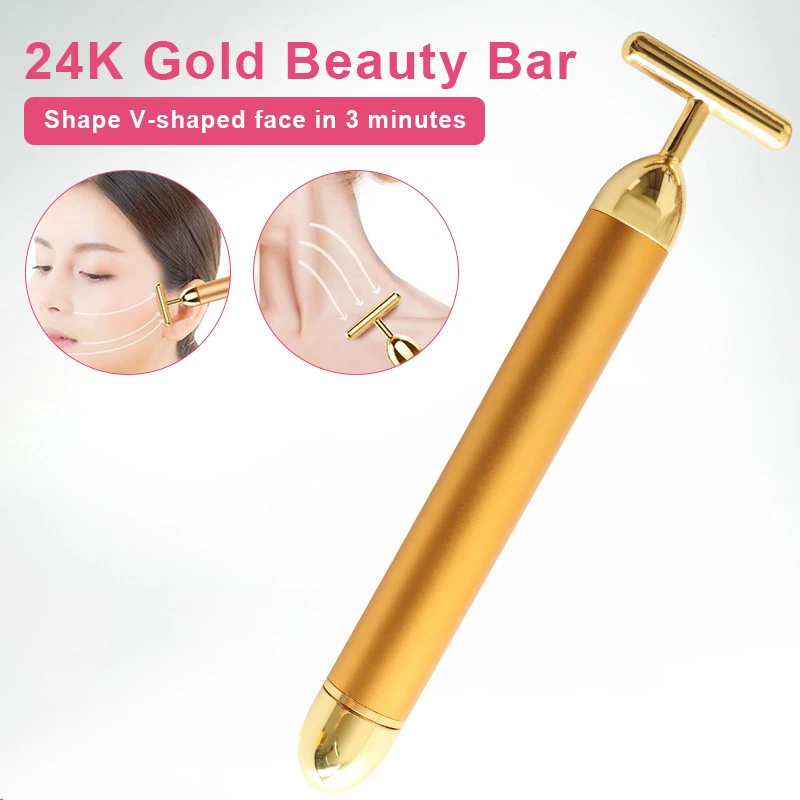 Красота бар 24k золотой пульс массажер для лица Т форма золото лицо красота