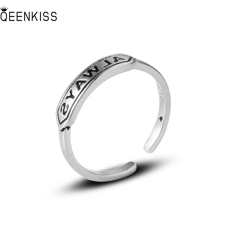 

QEENKISS RG6629 2022 Fine Jewelry Wholesale Fashion Woman Girl Birthday Wedding Gift Retro Round 925 Sterling Silver Open Ring