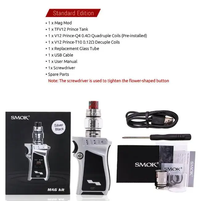 Silver Black Kit SMOK Mag Box Mod 225 Вт правый вейп электронная сигарета для атомайзера TFV12 PRINCE Tank V12 Prince испаритель катушка - Цвет: Silver Black Kit