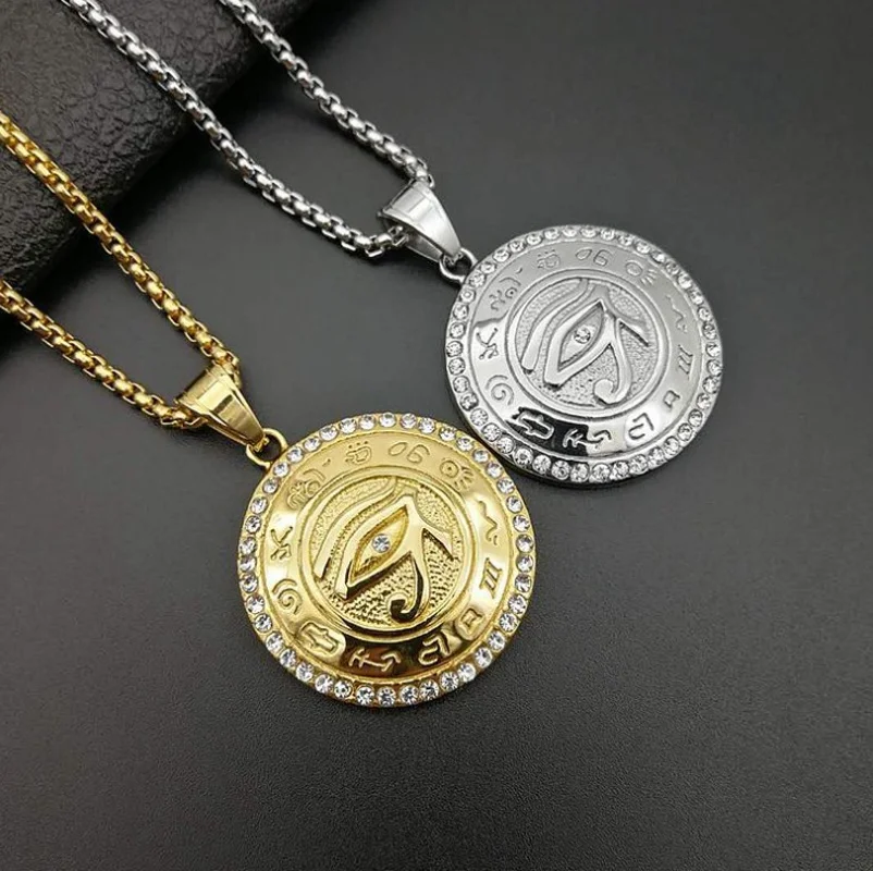 

Egyptian The Eye of Horus Pendant Necklace for Women/Men Gold Color Evil Eyes Necklace Egypt Round Jewelry