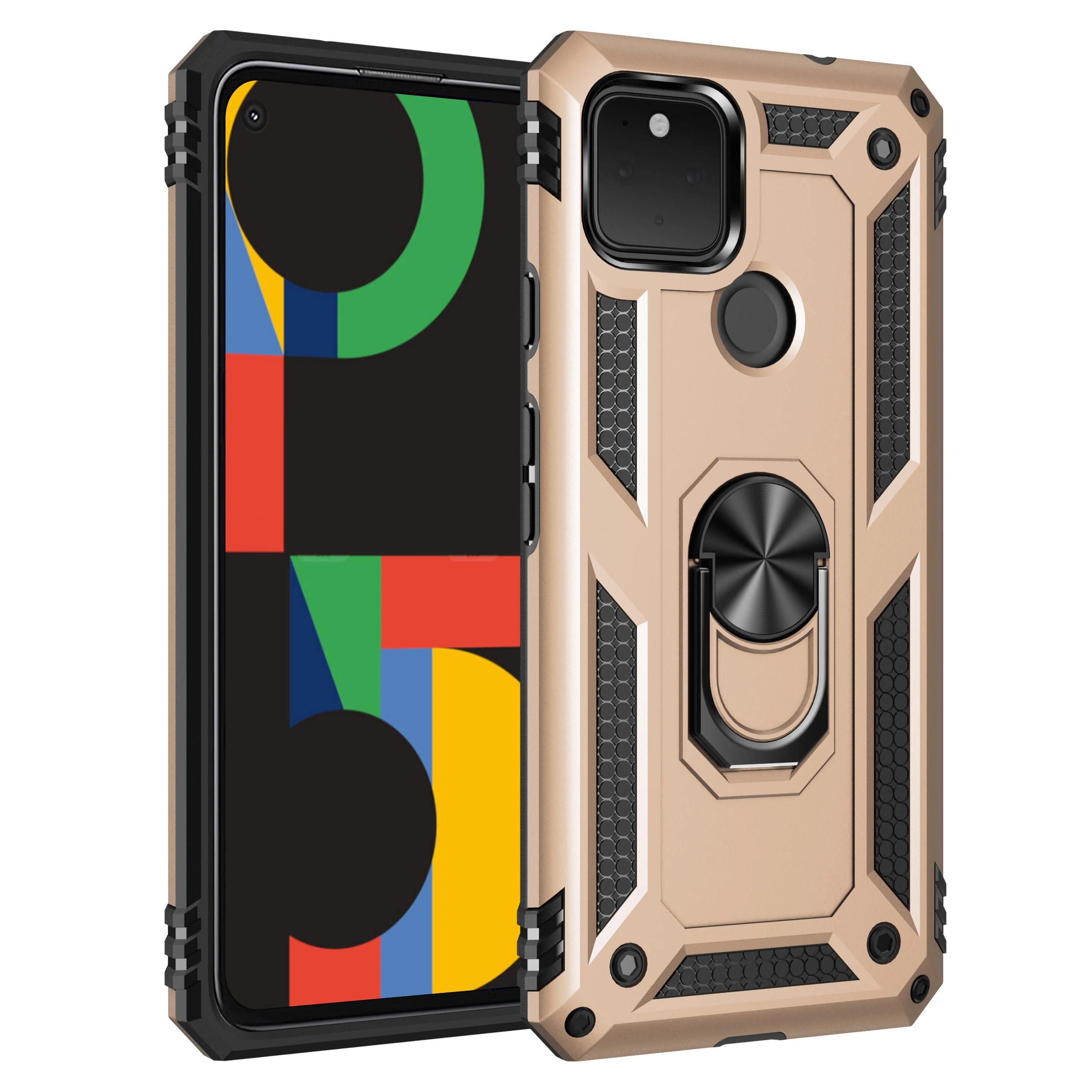 

Fashion Armor Heavy Rugged Shockproof Phone Case For Google Pixel 4A 4 3A XL 5G Ring Hold Magnetic Kickstand Protection PC Cover