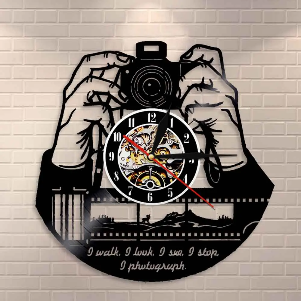 Настенные часы с декором для фотосъемки, современный дизайн, кварцевые виниловые настенные часы для фотостудии, декоративные настенные часы