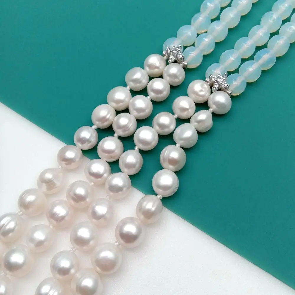 Длинное ожерелье YYGEM длинная цепочка 9-10 мм с пресноводным культивированным Белым