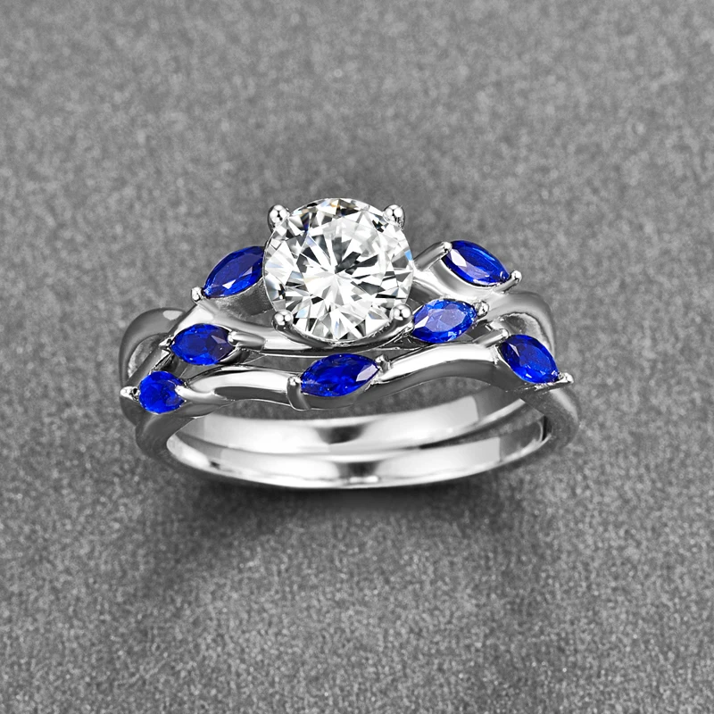 BONLAVIE Wedding Band Couple Ring Sets Horse Eye Shape Blue Sapphire Tanzanite Rings 925 Sterling Silver Fine Jewelry | Украшения и