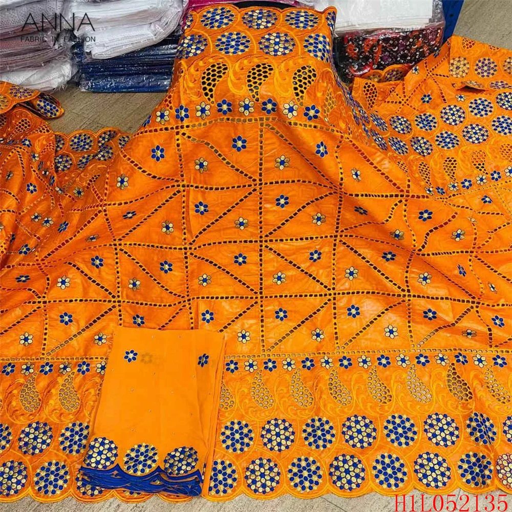 

Anna orange 5 yard bazin fabric +2 yard chiffon 2021 high quality nigerian lace fabric with stone african tulle for sewing dress