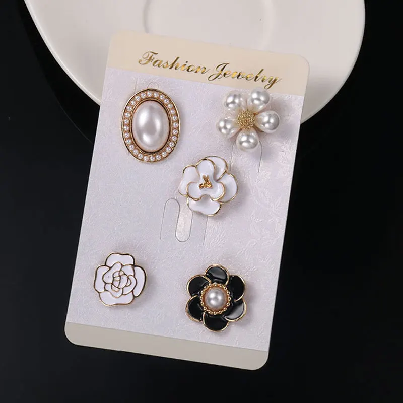 

Original Brand Design Brooches Crystal 5 Brooch Set Camellia Flower hijab pin set brooches Vintage buckle Pin brooches