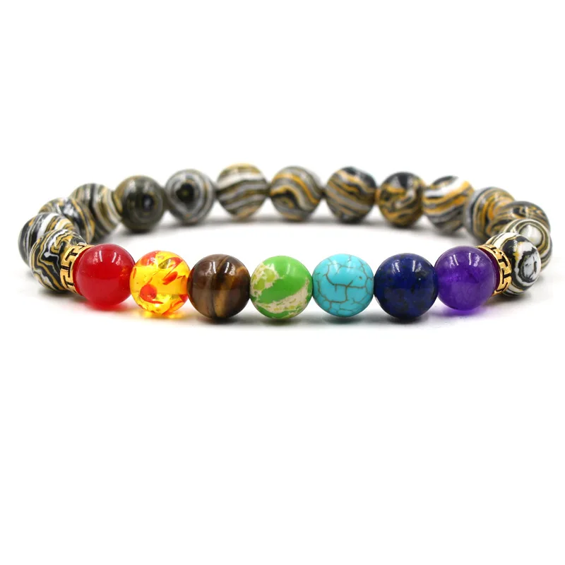 2019 Charm Color 10mm Natural Malachite Beads Bracelet Fashion Seven Chakra Elastic Bangles For Men Women Party Jewelry Gift | Украшения и