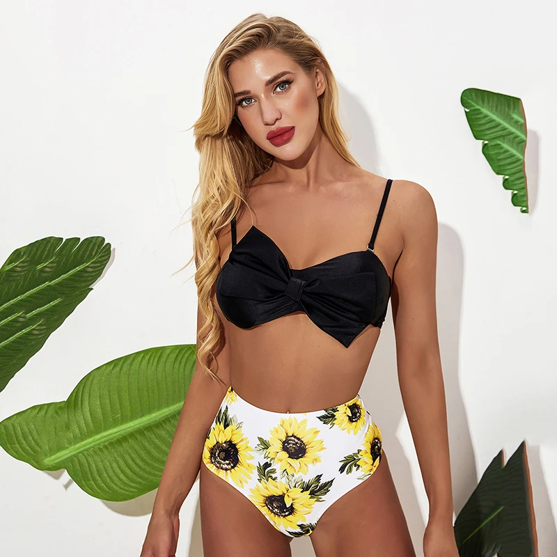 Женский купальник с принтом новинка 2020 бикини бантиком Сексуальный Бандаж