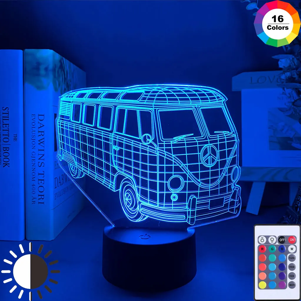 

3D иллюзия, акриловый светодиодный ночник, лампа мира, автобус для детей, декор для детской спальни, ночсветильник Rgb, красочный настольный 3D ...