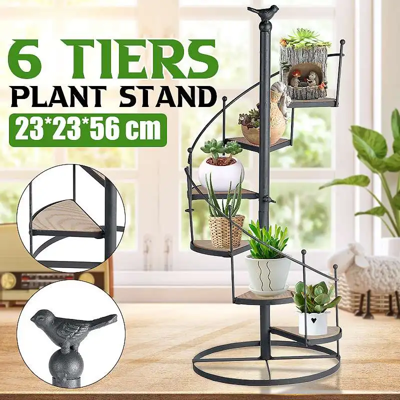 Estante de hierro con forma de escalera para plantas suculentas, estante de escritorio para jardín, soporte de flores, placa de madera para decoración del hogar