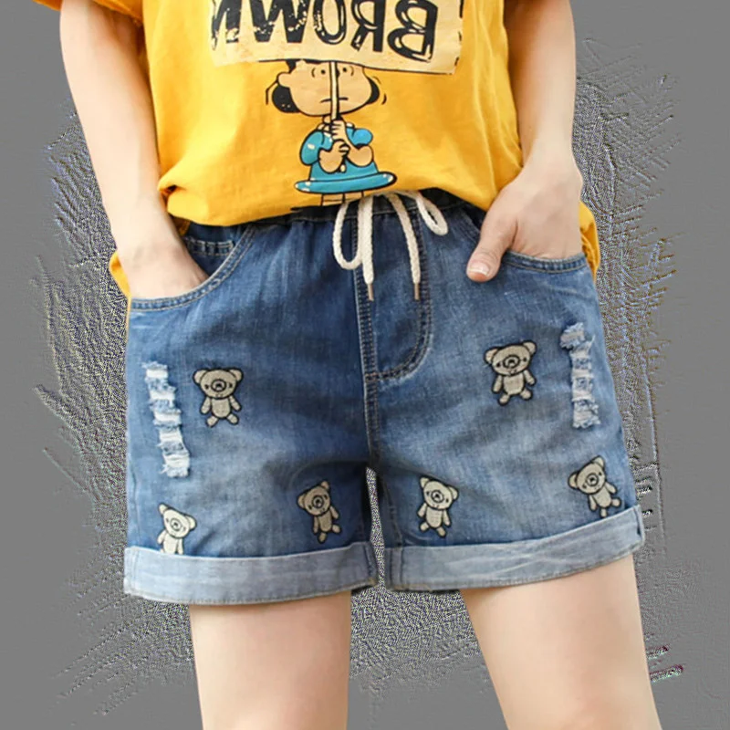 Летние джинсовые шорты женские летние свободные винтажные эластичные с высокой