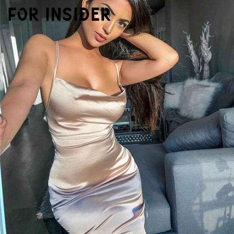 Для Insider сексуальное сатиновое платье с открытой спиной женское облегающее