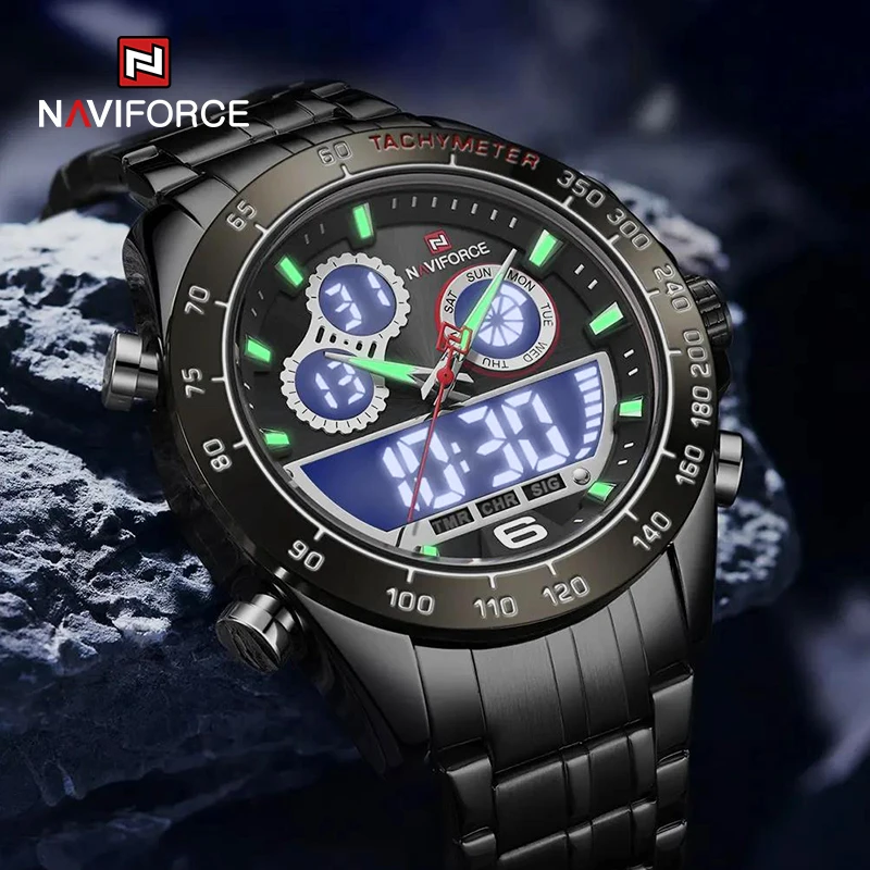

Top Brand NAVIFORCE Military Sport Watches For Men Dual Display Quartz Wristwatch Stainless steel Waterproof Analog Alarm Clock
