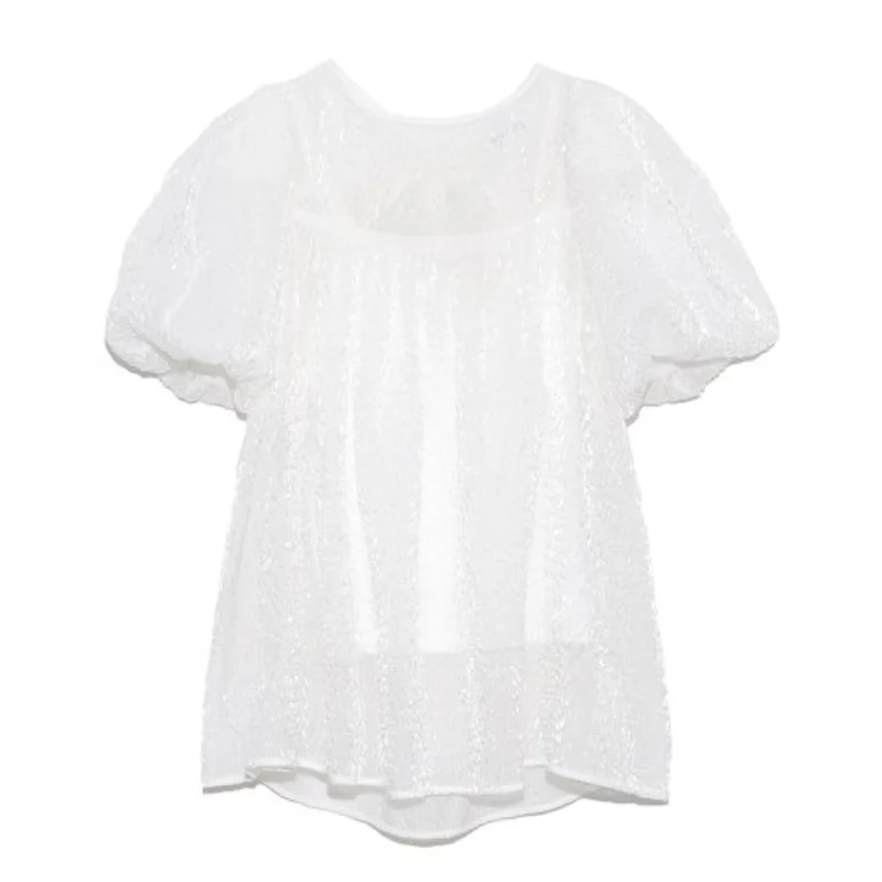 

Elegant Back Lace-up Sweet Bow Women Blouse Japanese Summer New Short Sleeve Tunic Women Tops Solid Chic Shirts Pullover