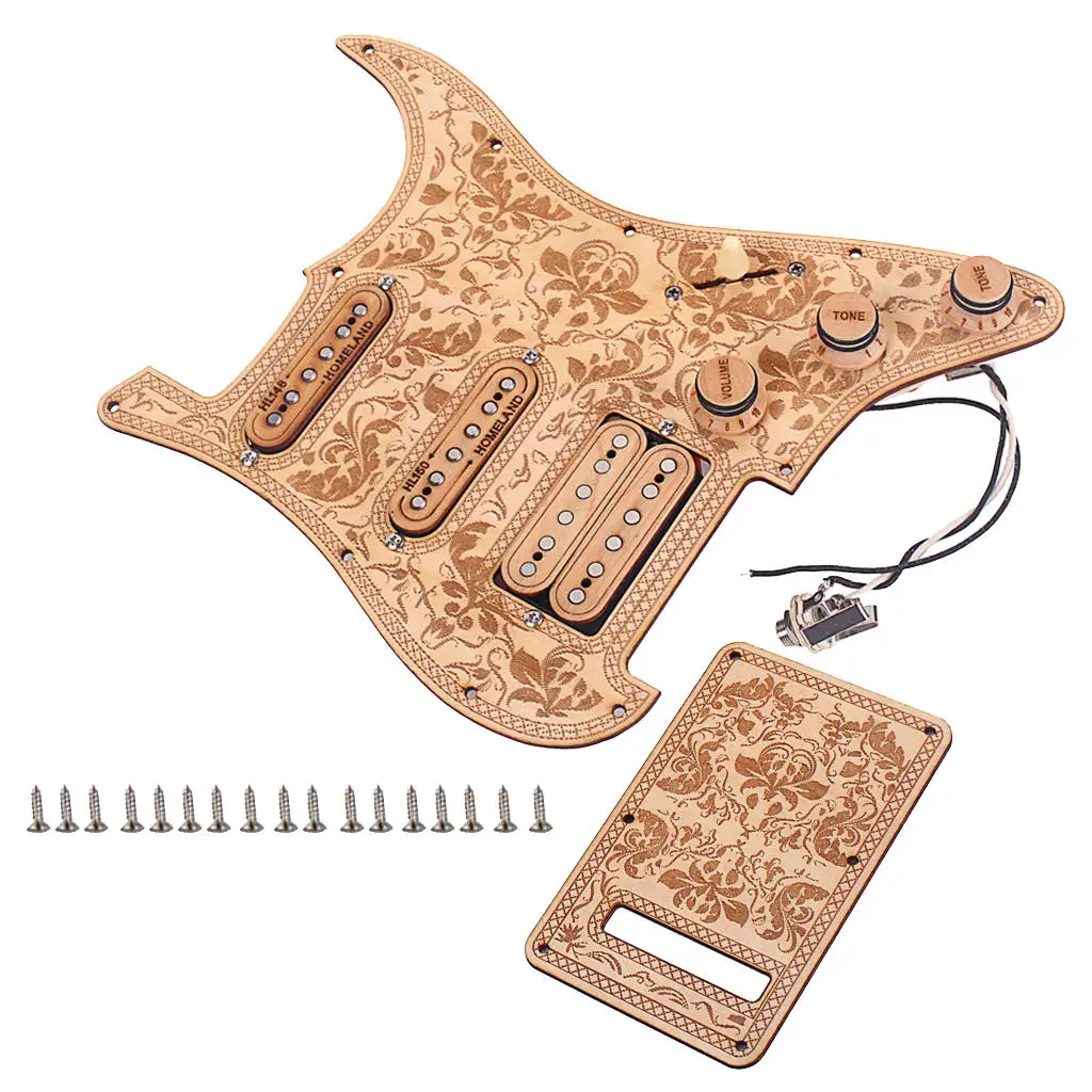 

Maple SSH Electric Guitar Scratch Plate Loaded Humbucker Pickup Carved Flower Pattern with Backplate, Screws