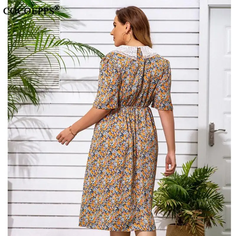 

COCOEPPS 5xl 6xl Summer Large Size Lace Floral Dress Women Casual Big Size Long Print Dress Elegant Plus Size Boho Party Vestido