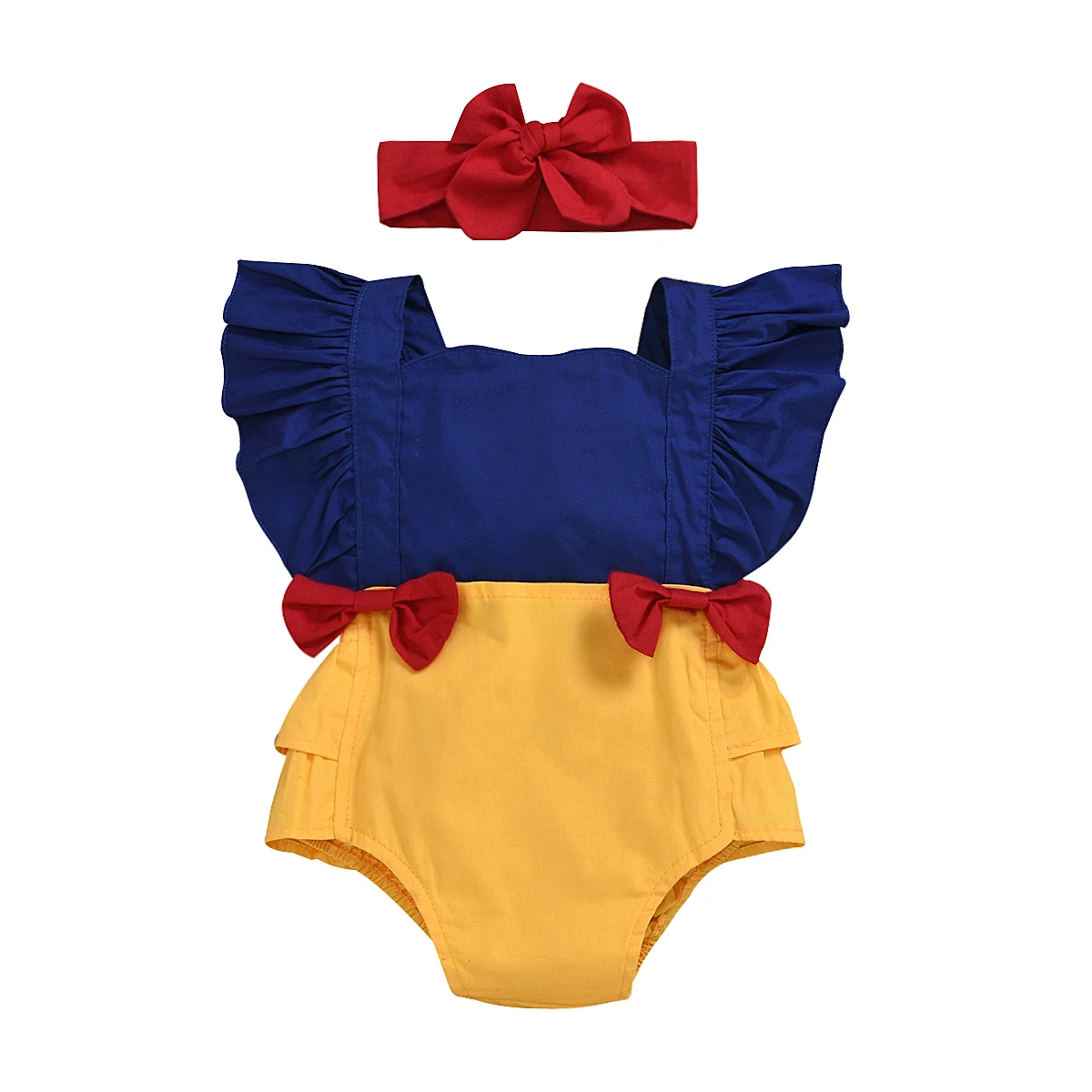 0-24M Baby Summer Girls Rompers Girl Ruffles Sleeveless Square Neck Bowknot Overalls Newborn Jumpsuits Bow Headband 2PCS