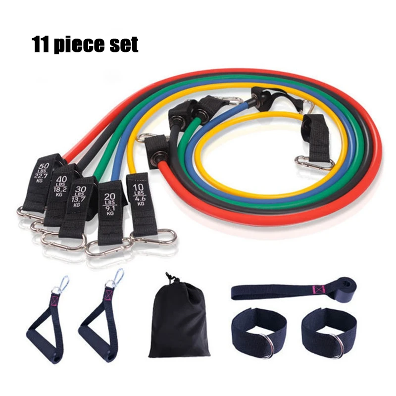

Latex 11-Piece Pull Rope New Carabiner Puller Fitness Anti-Breakage Pull Rope Household Resistance Band Set