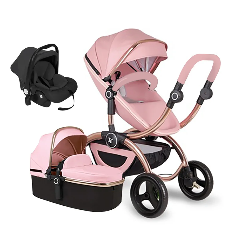 pink 3 in 1 B Новая стильная детская коляска 3 в 1, складная детская коляска для автомобиля, независимая детская корзина для сна и автокресло - Цвет: pink 3 in 1 B