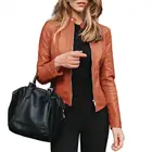 Женская однотонная куртка из искусственной кожи, с воротником-стойкой