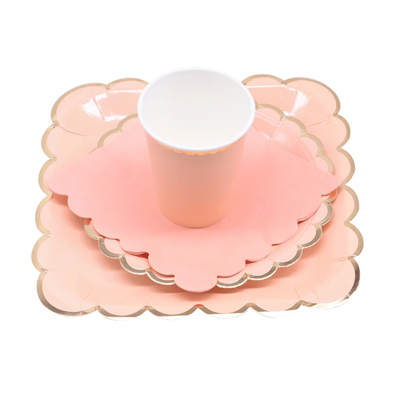 44 шт. розовые золотые тарелки/чашки/салфетки вечерние одноразовые столовые