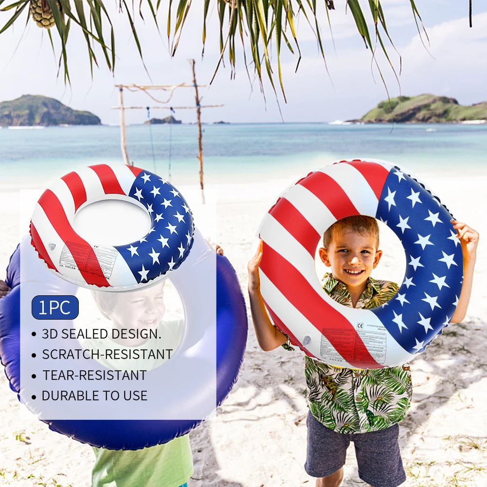 

Water Sports Party Toy Thickened Leakproof American Flag Swimming Ring Beach Circle Inflatable Float Pool PVC With Handle Round