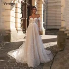 Женское платье с длинным рукавом Verngo, кружевное блестящее платье невесты в горошек, пыльное платье невесты в деревенском стиле