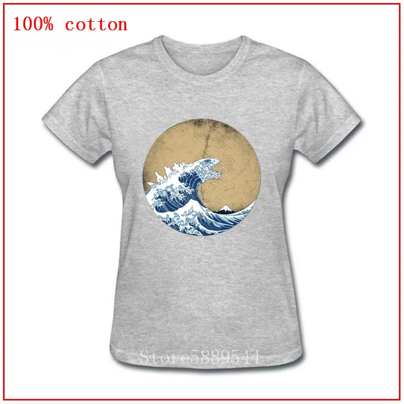 Женская футболка с круглым вырезом Hokusai Kaiju-Винтажная Версия модные футболки топы