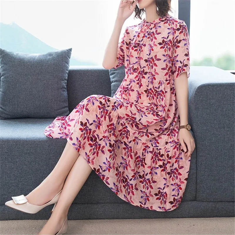 Женское длинное платье лето 2020 новое с коротким рукавом женское свободное из