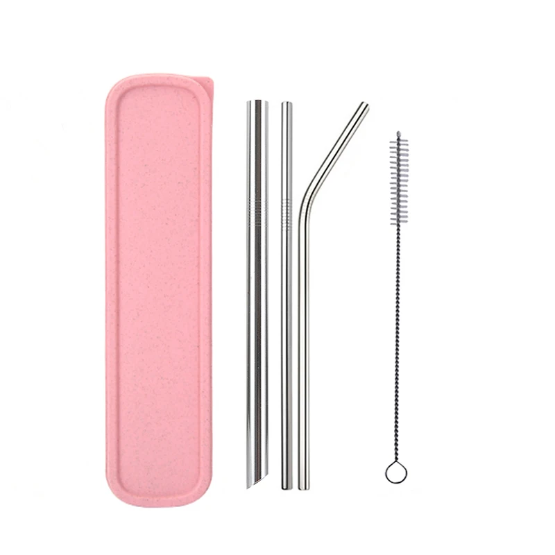 Pink Box Silver 5 шт. 304 нержавеющая сталь остроконечные соломенные многоразовые металлические трубочки для питья набор с кистью и сумкой для дома вечерние аксессуары для бара - Цвет: Pink Box Silver
