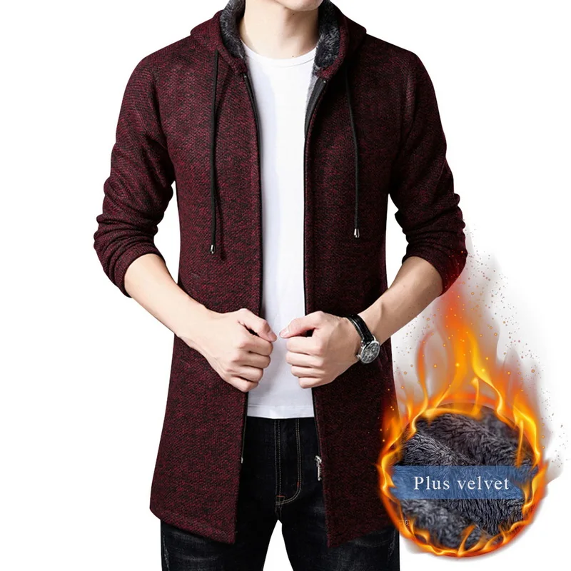 WENYUJH мужской свитер толстый теплый длинный кардиган с капюшоном пальто хлопковой