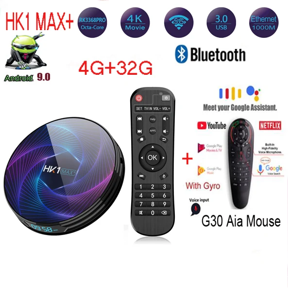 HK1 MAX Plus Восьмиядерный Android 9,0 Smart tv Box 4 Гб 128 Гб 64 ГБ 32 ГБ RK3368PRO 1080P H.265 4K youtube Netflix HK1MAX телеприставка