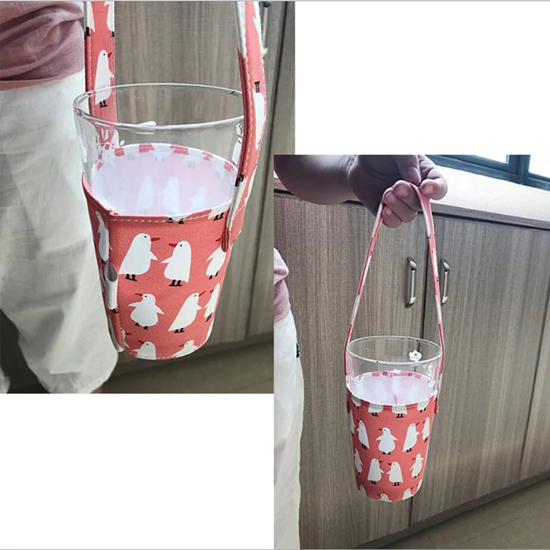 Portable Cup Bag Carrier Pure Cotton Cloth Cover For Milk Tea Juice Lovely Odorless Gift Handbag DFG | Дом и сад