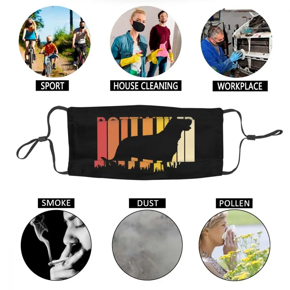 

Vintage Retro Rottweiler Christmas Gift Reusable Face Mask Rottweiler Dad Mom Anti Haze Dust Mask Protection Cover Respirator