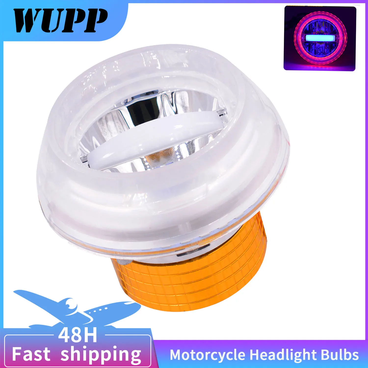 

WUPP Motorcycle Headlight Bulbs 1200LM/W Built-in Double Aperture Whirlwind 30W Angel Demon Eye Pink Blue LED Headlight Bulbs