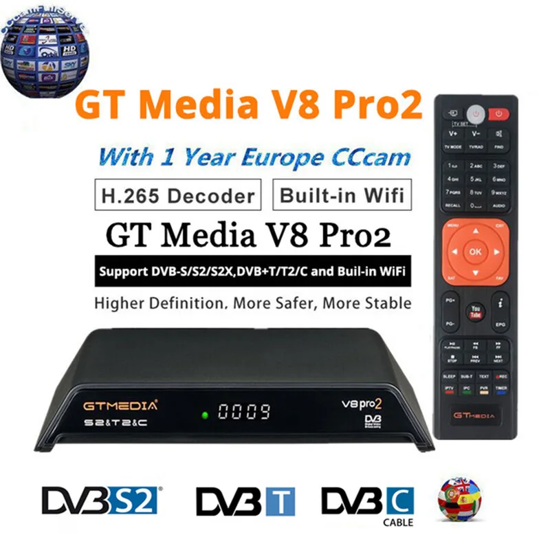 GTmedia V8 Pro 2 приемное устройство DVB-S2 DVB-C DVB-T2 Встроенный Wi-Fi, H.265 Поддержка IPTV PowerVu DRE и Biss key спутниковый ТВ приемник 1080P