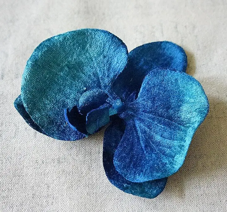 Velvet blue Бабочка Орхидея головы 13 см/11 см шляпа одежда DIY Высокое качество шелковые цветы для дома Свадебные украшения Искусственный Цветок голова - Цвет: Velvet blue