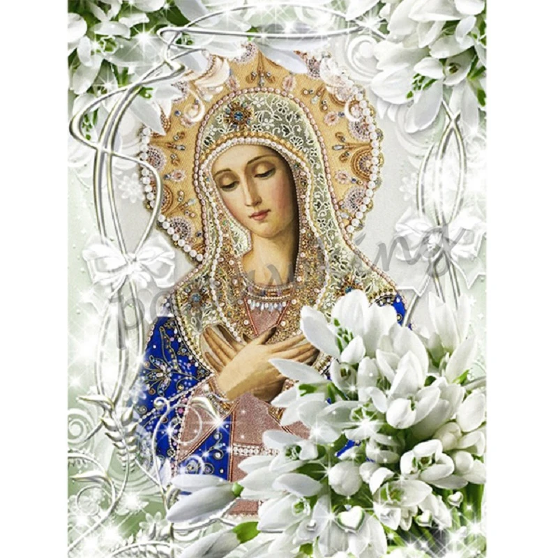 

Virgin Lily 5D Diamond Painting Islamic Full Round Drill Diy Cross Stitch Diamond Embroidery Mosaic Picture Religious Decor Gift