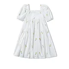 Женское винтажное мини-платье с рукавами-фонариками, повседневное элегантное офисное платье свободного покроя с белой цветочной вышивкой, лето 2021